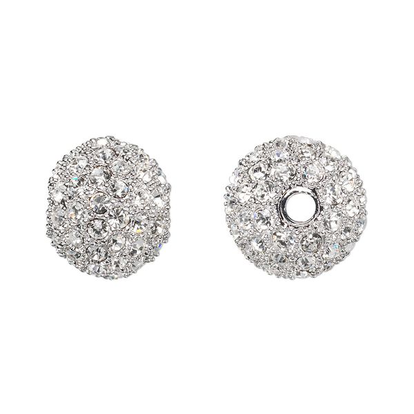Bead, Dione®, crystal and rhodium plate pewter (tin-based alloy), crystal clear, 14mm round. Sold individually. image number 0