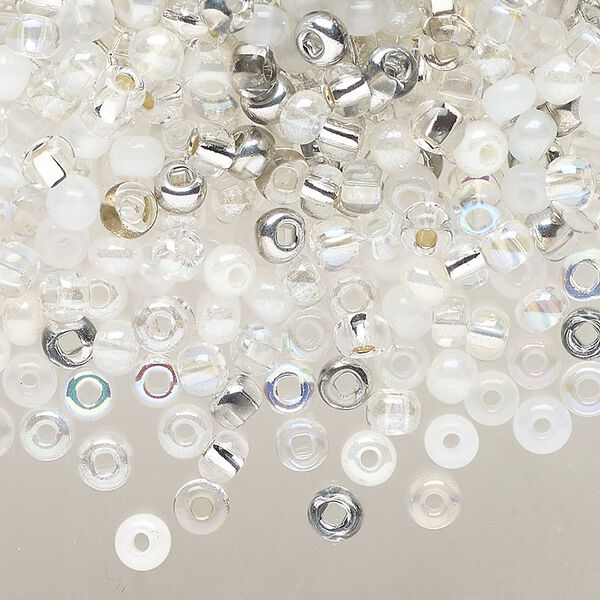 Seed bead mix, glass, pkg/100g, #6 round, translucent and transparent multi-clear. image number 0