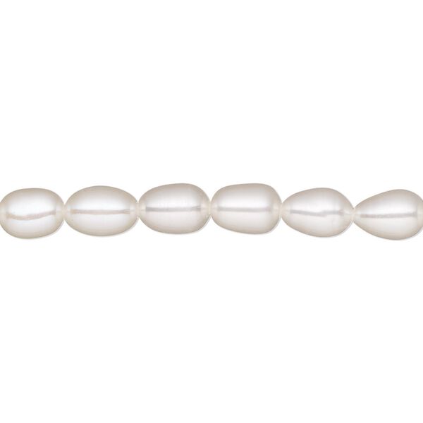Pearl, White Lotus™, cultured freshwater (bleached), white, 5-7mm rice, B grade, Mohs hardness 2-1/2 to 4. Sold per 15-1/2" to 16" strand. image number 0
