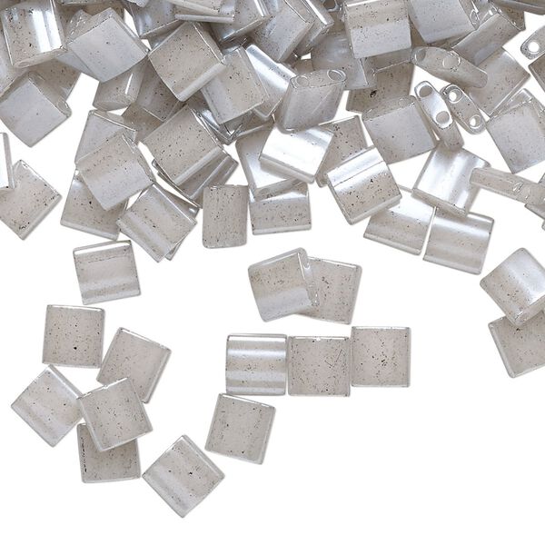 Seed bead, TILA®, glass, pkg/10g, 5mm full tila square, opaque ceylon light grey, (TL-526). image number 0