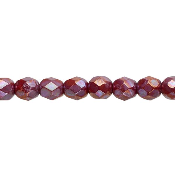 Bead, Czech fire-polished glass, opaque red nebula, 6mm faceted round. Sold per 15-1/2" to 16" strand. image number 0