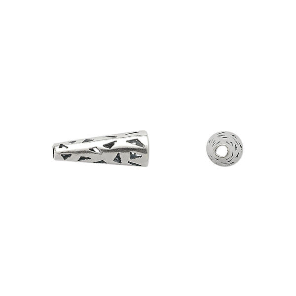 Cone, JBB Findings, antiqued sterling silver, 14x5mm with cutout triangles, 3.5mm inside diameter. Sold per pkg of 2. image number 0