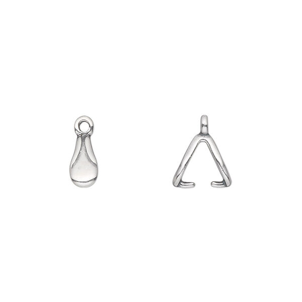 Bail, JBB Findings, ice-pick, antique silver-plated pewter (tin-based alloy), 8x4mm double-sided teardrop with fancy design and 6mm grip length. Sold per pkg of 4. image number 0