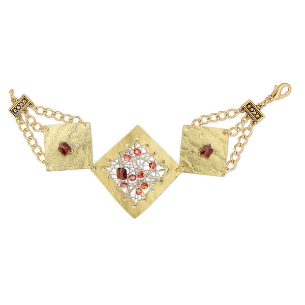 Bracelet, One of a Kind Jewelry, gold-finished brass and glass, red and brown, 6-3/4 inches. Only one available. image number 0