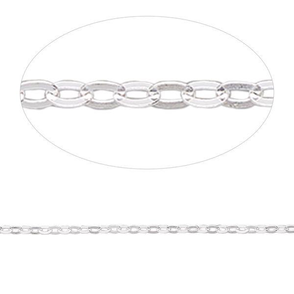 Chain, sterling silver, 1.5mm flat cable. Sold per pkg of 5 feet. image number 0
