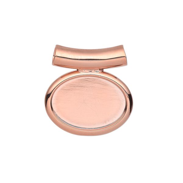 Pendant, copper-plated "pewter" (zinc-based alloy), 22x21mm single-sided fancy oval with 18x13mm oval setting and tube bail. Sold individually. image number 0