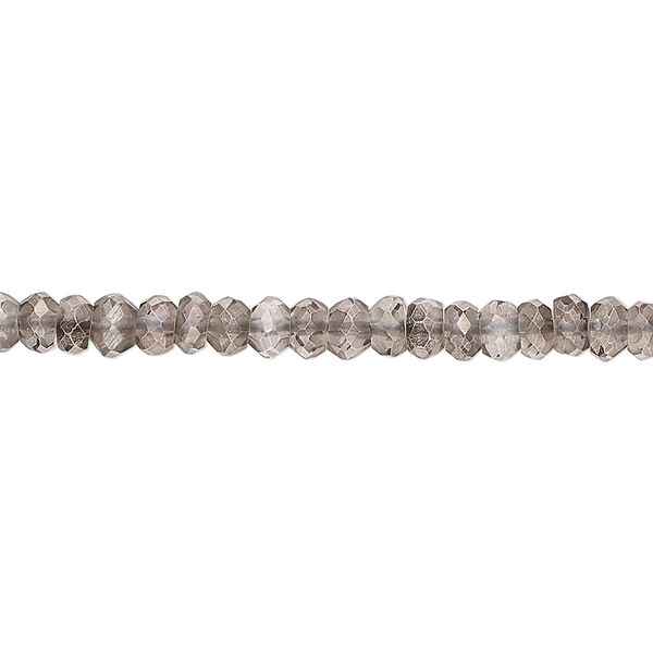 Bead, quartz crystal (coated), dark grey, 4x2mm-5x4mm hand-cut faceted rondelle, B grade, Mohs hardness 7. Sold per 14-inch strand, approximately 140 beads. image number 0
