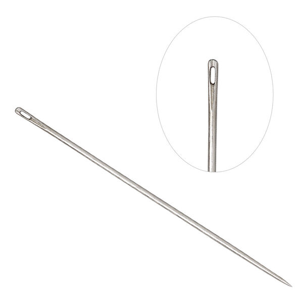 Needle, Tulip, milliners, steel, #3 / #5 / #7, 1.2mm / 0.9mm / 0.7mm eye width, 2-1/4 inches / 2 inches / 1-3/4 inches. Sold per pkg of 6. image number 0