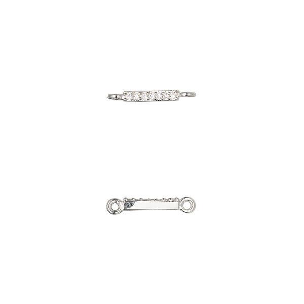 Link, sterling silver and cubic zirconia, clear, 8x1.5mm bar. Sold individually. image number 0
