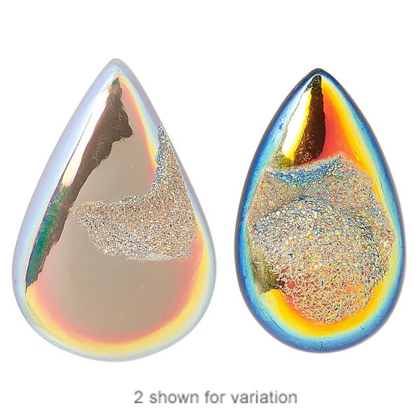Druzy agate 1pkg1, hand-cut non-calibrated dichroic teardrop cab 20x15mm-32x23mm image number 0