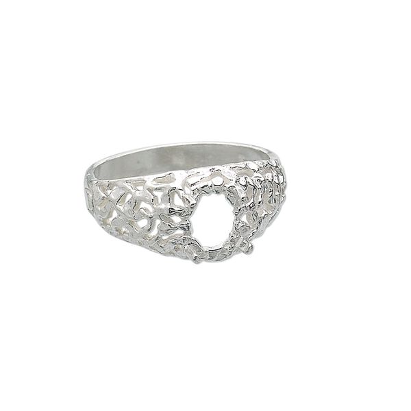 Ring, sterling silver, freeform band with 8x6mm 4-prong oval setting, size 9. Sold individually. image number 0