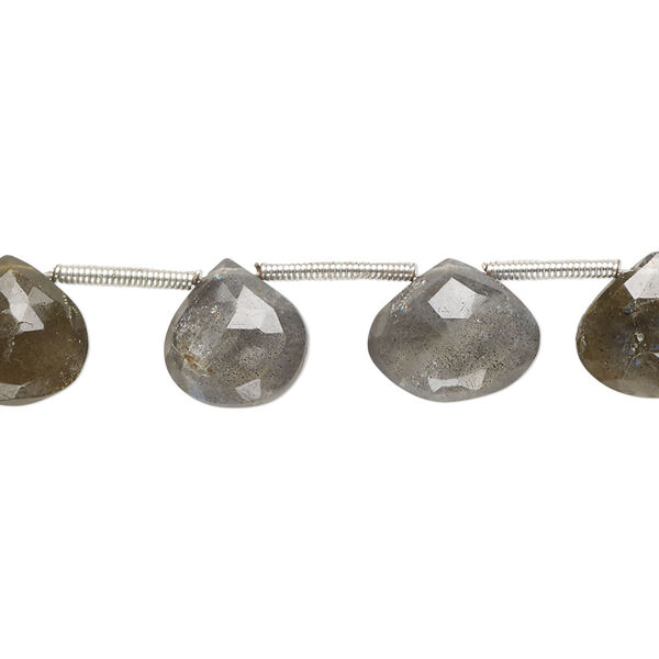 Labradorite 1pkg13, hand-cut top-drilled faceted puffed teardrop bead natural 9-13mm image number 0
