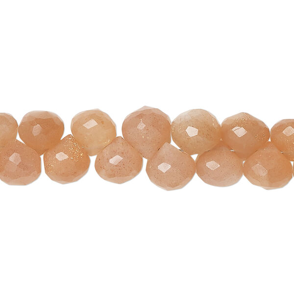 Bead, peach moonstone (natural), hand-cut 7x7mm top-drilled faceted teardrop, B grade, Mohs hardness 6 to 6-1/2. Sold per pkg of 60. image number 0