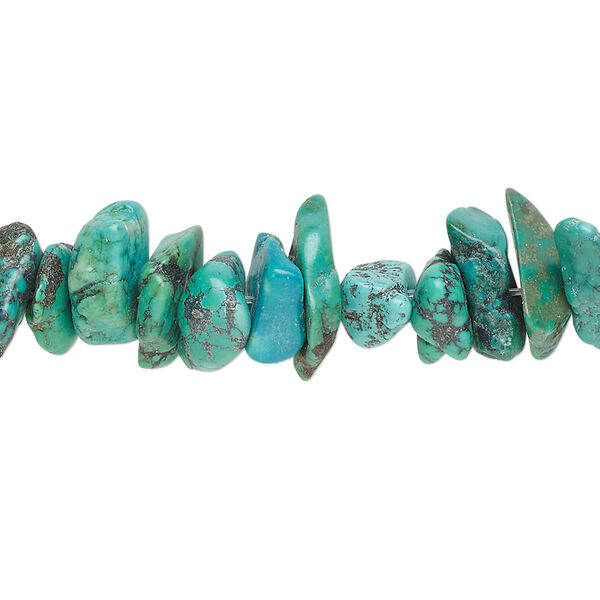 Bead, turquoise (dyed / stabilized), blue-green, medium to large chip, Mohs hardness 5 to 6. Sold per 15-1/2 to 16-inch strand. image number 0