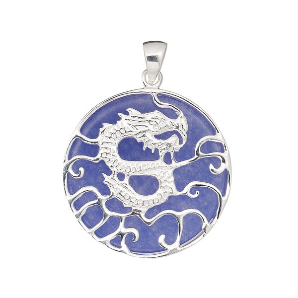 Jade / sterling silver 1pkg1, round dragon pendant 25mm image number 0