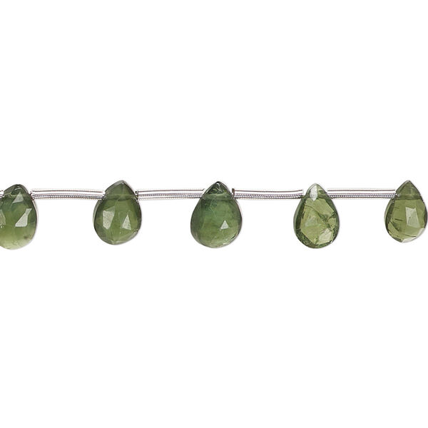 Green apatite 1pkg7, hand-cut top-drilled faceted puffed teardrop bead natural 6x4mm-7x5mm image number 0