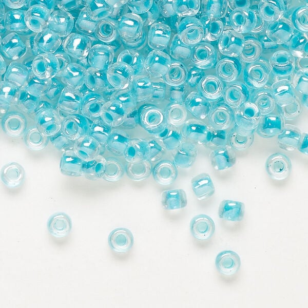 Glass Dyna-Mites™ seed bead 1pkg1, #6 round transparent inside dyed color sea green (245 6/0 RR) 40g image number 0