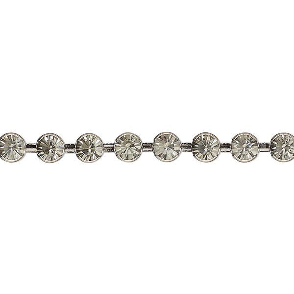 Cupchain, VINTAGE Crystal™, imitation rhodium-plated brass and crystal, black diamond, 4.5mm round. Sold per pkg of 1 meter. image number 0