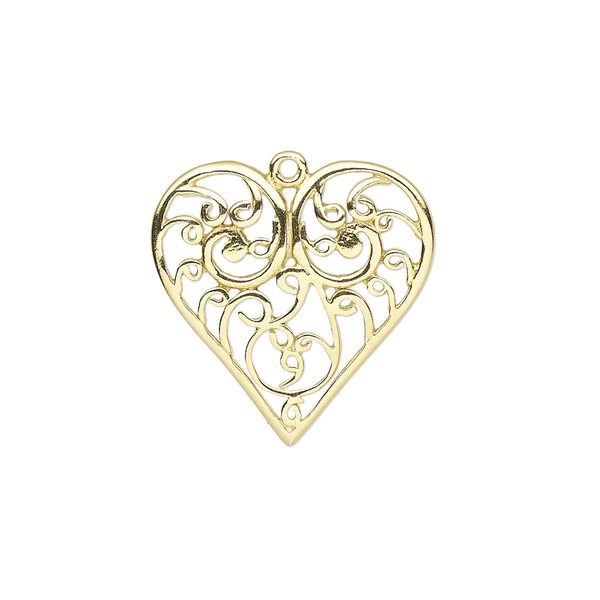 Charm, gold-finished sterling silver, 21x20.5mm single-sided slightly domed heart with cutout design. Sold individually. image number 0