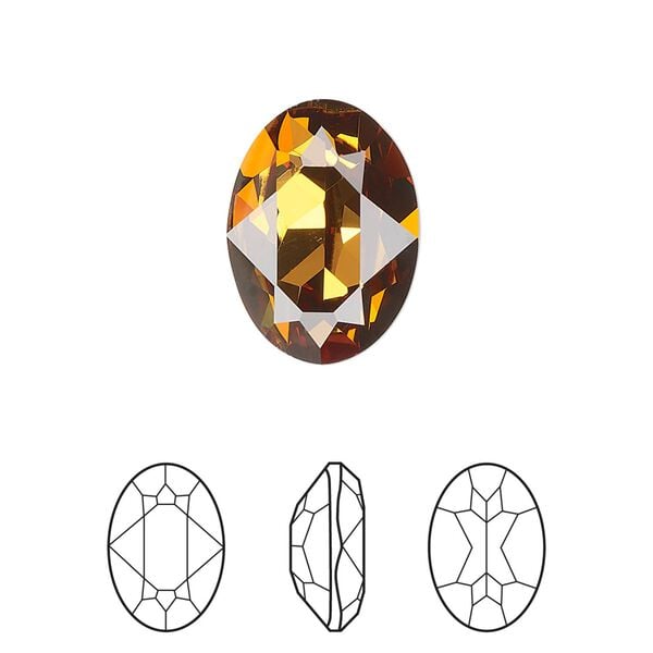 Fancy stone 1pk light amber foil back, Crystal Passions® 18x13mm oval 4120 image number 0