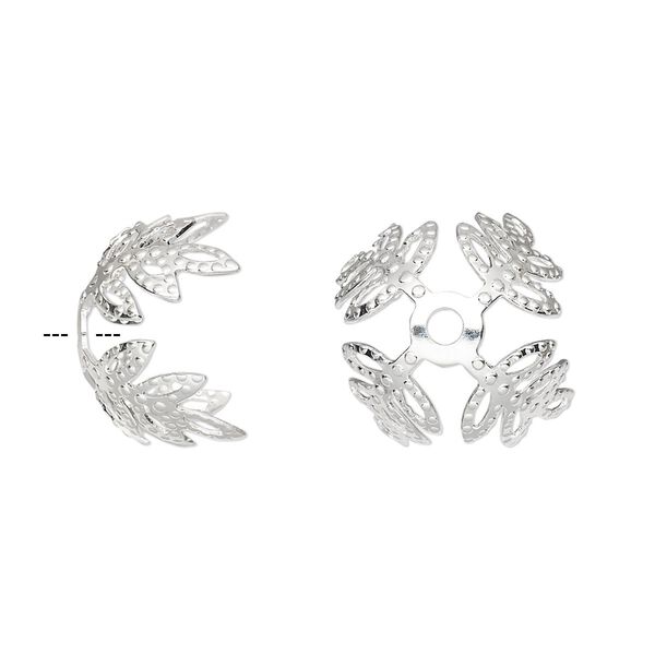 Bead cap, silver-plated brass, 15x10mm leaf, fits 15-18mm bead. Sold per pkg of 100. image number 0