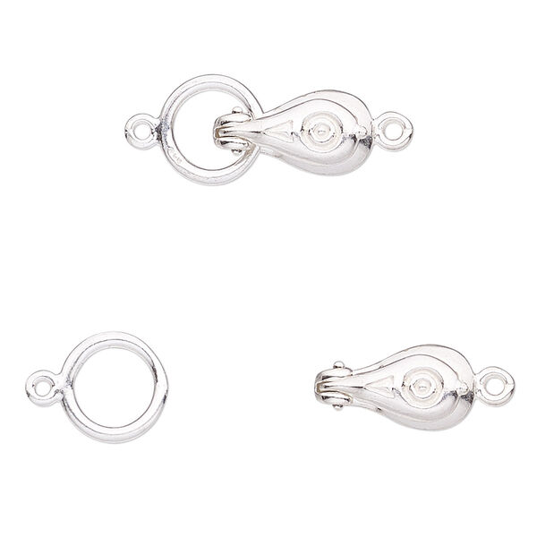 Clasp, JBB Findings, magnetic fold-over, sterling silver, 19x9mm smooth teardrop. Sold individually. image number 0