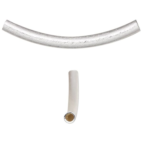 Bead, silver-plated brass, 36x7mm textured curved tube. Sold per pkg of 10. image number 0