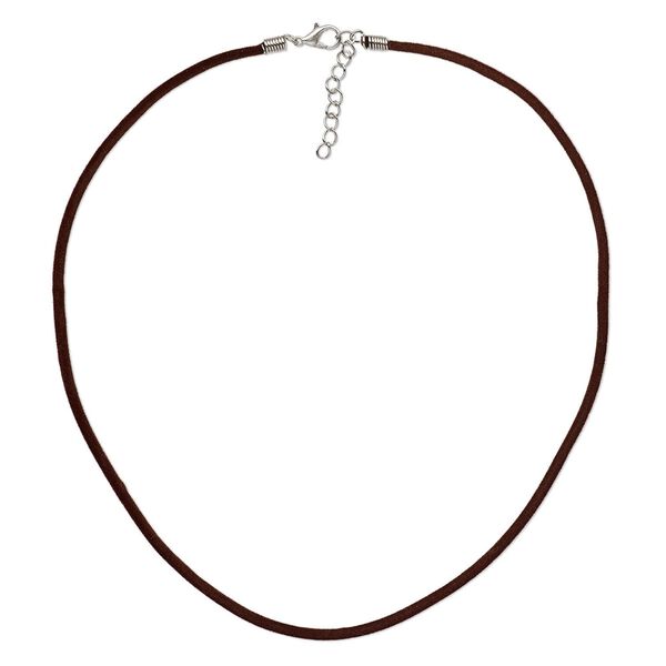 Necklace cord, velveteen with imitation rhodium-finished steel and "pewter" (zinc-based alloy), brown, 3mm wide, 20 inches with 1-1/2 inch extender chain and lobster claw clasp. Sold per pkg of 3. image number 0