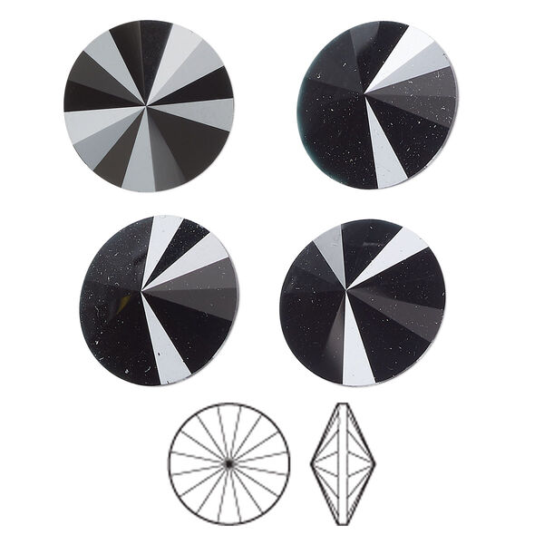 Chaton 144pk jet, Preciosa MAXIMA Czech crystal rhinestone 14mm rivoli image number 0