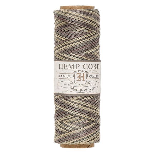 Cord, Hemptique®, polished hemp, variegated green / brown / natural, 0.5mm diameter, 10-pound test. Sold per 205-foot spool. image number 0