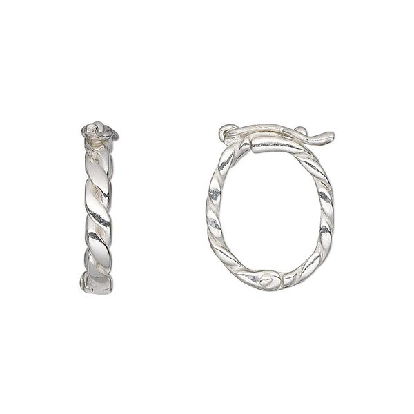 Clasp, JBB Findings, twister style with safety, sterling silver, 18x13.5mm hinged twist oval. Sold individually. image number 0