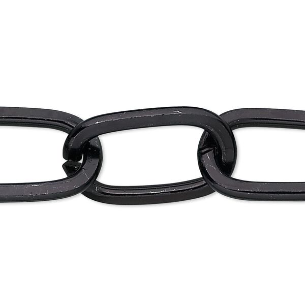 Chain, anodized aluminum, black, 15mm flat oval cable. Sold per pkg of 25 feet. image number 0