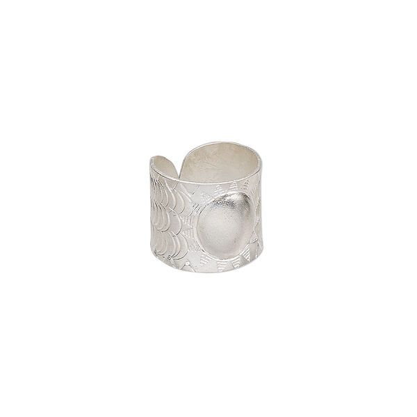 Ring, Hill Tribes, silver-plated copper, 17mm wide with textured sun design, size 7-1/2. Sold individually. image number 0