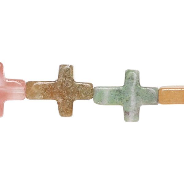 Multi-gemstone / glass 1pkg1, hand-cut cross bead 15.5-16 inch 16x12mm image number 0