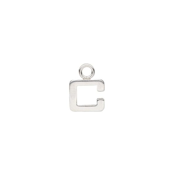 Charm, sterling silver, 8mm single-sided modern square alphabet letter C. Sold individually. image number 0