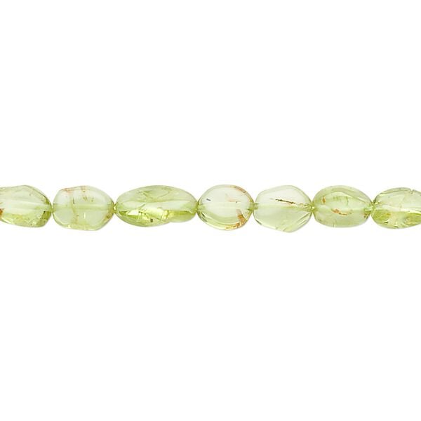 Peridot 1pkg1, hand-cut flat oval bead natural 13 inch 6x5mm-8x6mm image number 0
