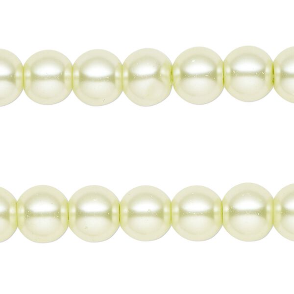 Bead, glass pearl, light yellow-green, 8mm round. Sold per pkg of (2) 15-inch strands, approximately 100 beads. image number 0