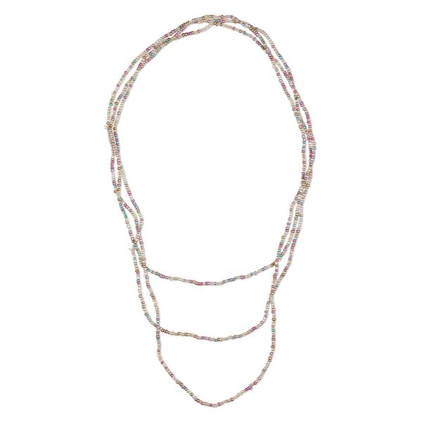 Necklace, Everyday Jewelry, stretch, glass, metallic multicolored, #11 and 2x1mm-3x2mm rounds, 68-inch continuous strand. Sold per pkg of 2. image number 0