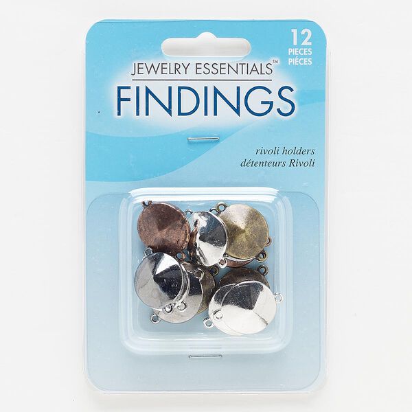 Link, silver- / gunmetal- / antiqued brass- / copper-finished "pewter" (zinc-based alloy), 16mm round with 14mm rivoli setting. Sold per pkg of 12. image number 0