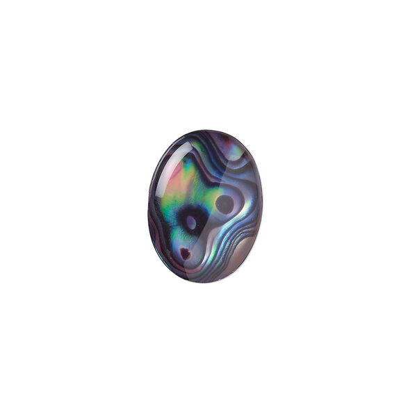 Cabochon, paua shell (coated / dyed), purple, 16x12mm calibrated oval, Mohs hardness 3-1/2. Sold per pkg of 4. image number 0