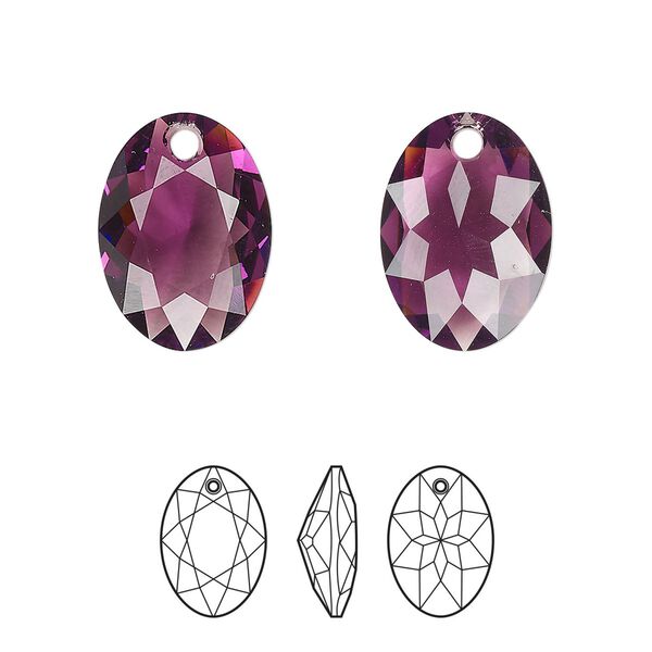 Drop 1pk amethyst, Crystal Passions® 16mm pendant elliptic cut 6438 image number 0