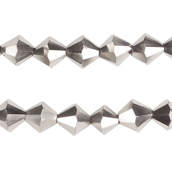 Bead, glass, opaque metallic silver, 8mm faceted bicone. Sold per pkg of (2) 13-inch strands, approximately 90 beads. image number 0