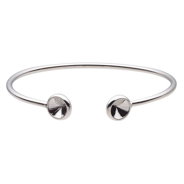 Bracelet, Almost Instant Jewelry®, cuff, imitation rhodium-finished brass, 11mm wide with (2) SS39 rivoli glue-in settings, 7-1/2 inches. Sold individually. image number 0