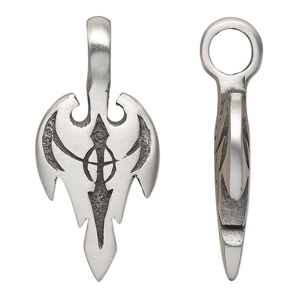 Pendant, antiqued pewter (tin-based alloy), 42x20mm double-sided arrowhead. Sold individually. image number 0