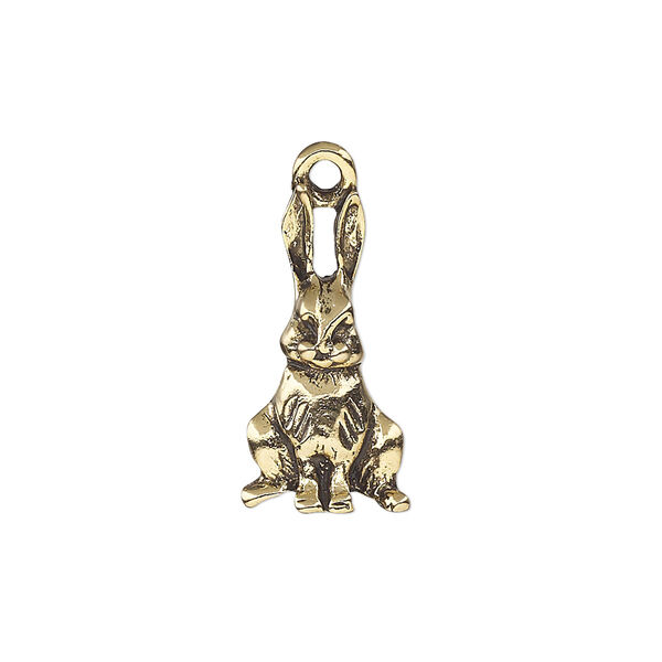 Charm, antique gold-plated pewter (tin-based alloy), 22x11.5mm single-sided bunny. Sold per pkg of 2. image number 0