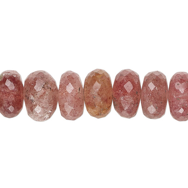 Bead, strawberry quartz (natural), dark, 10x6mm-12x8mm hand-cut rondelle, B grade, Mohs hardness 7. Sold per 14-inch strand, approximately 50 beads. image number 0