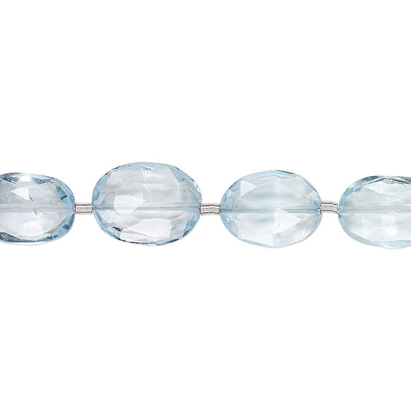 Sky blue topaz 1pkg10, hand-cut faceted puffed oval bead B grade, graduated 9x7mm-10x8mm image number 0