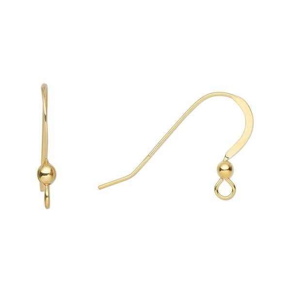 Ear wire fishhook 1pkg10 sterling silver, 16mm flat / 2.5mm ball / open loop, 22 gauge "vermeil" 5 pair image number 0