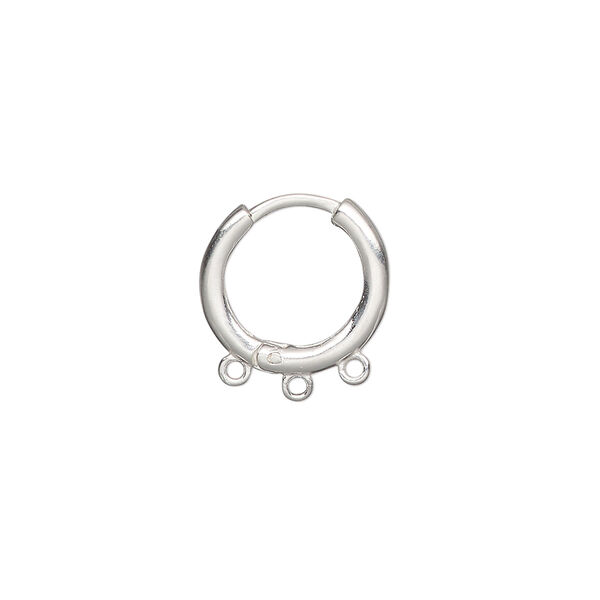 Earring, sterling silver, 14mm round hoop with 3 closed loops and hinged closure. Sold per pair. image number 0