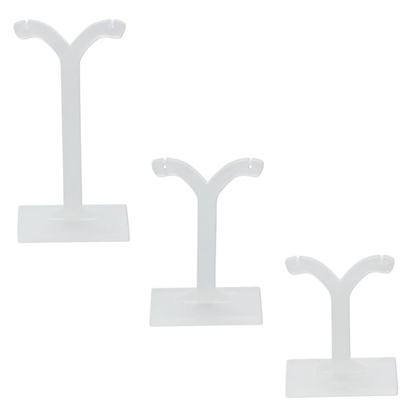 Display, earring, acrylic, frosted white, 2-1/2 x 2 x 1-1/4 inches / 3-1/8 x 2x1-1/4 inches / 4 x 2 x 1-1/4 inches. Sold per 3-piece set. image number 0